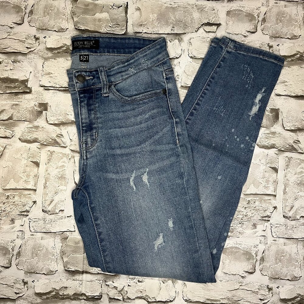 Judy Blue Adelene Mid-Rise Distressed Skinny Jeans